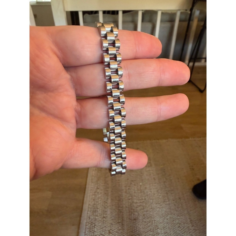 Mens Presidential Link Bracelet Stainless Steel PVD Waterproof Silver Tone 8in